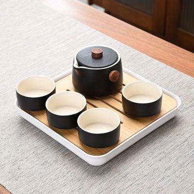 一壶四杯黑陶陶瓷功夫茶具套装简约家用便携旅行茶壶茶滤茶杯茶盘