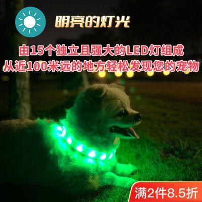 宠物发光狗狗LED发光项圈炫彩彩虹变色夜间遛狗神器发光项圈充电