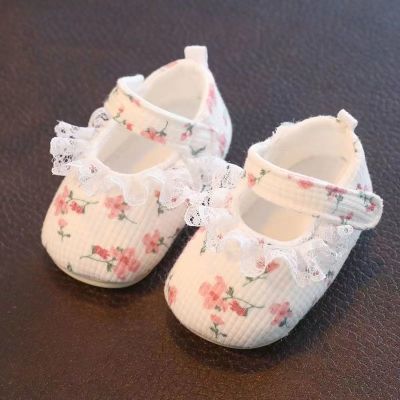 婴儿学步鞋山茶花蕾丝花边女宝宝软底防掉0-12个月春秋单鞋夏凉鞋