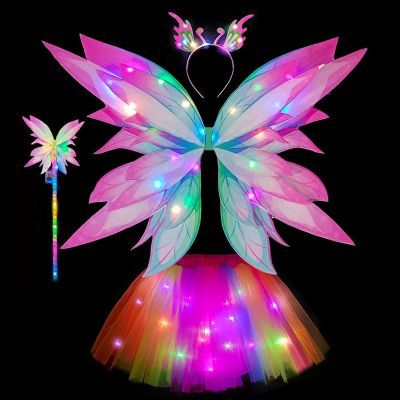 新品花仙子发光翅膀道具精灵背饰公主裙子小魔仙套装女孩节日礼物