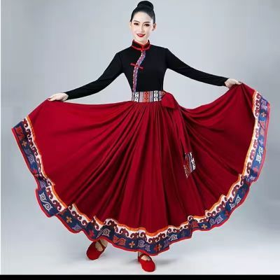 藏族舞蹈演出服装女广场舞大摆裙蒙古舞蹈练习裙少数民族服装
