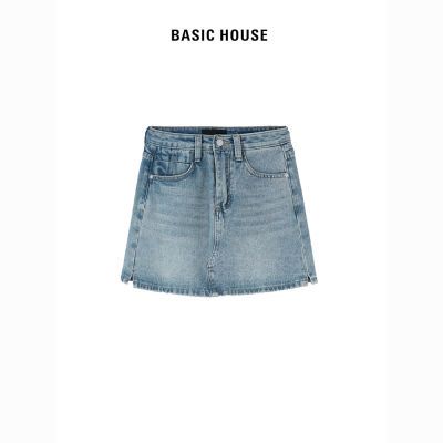 Basic House/百家好高腰牛仔短裙女2023夏季新款小个子做旧半身裙