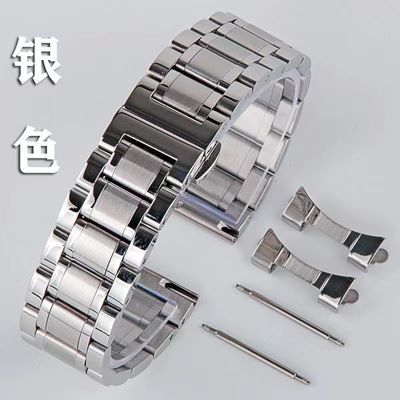 精钢手表表带男女款手表带钢带不锈钢蝴蝶扣通用金属表链配件20mm