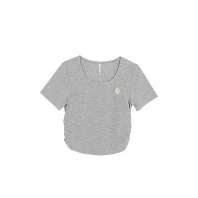 甜辣妹不规则设计短袖t恤女夏季灰色打底衫小众独特别致短款上衣