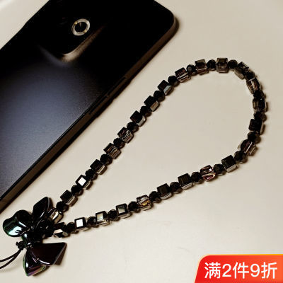 韩国baket新款黑色蝴蝶结方糖水晶手机链手机壳挂绳短链方块复古
