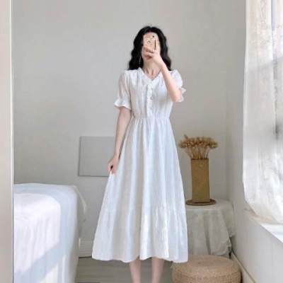 2023夏季新款韩版流行裙子桔梗法式复古气质仙女小香风白色连衣裙