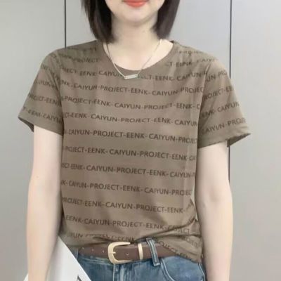 女士t恤短袖2024夏季新款休闲字母印花韩版时尚百搭显瘦潮流上衣