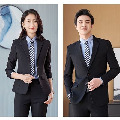 黑色男女西装外套四季应聘正装职业时尚气质修身西装女套装新款优惠商品图片