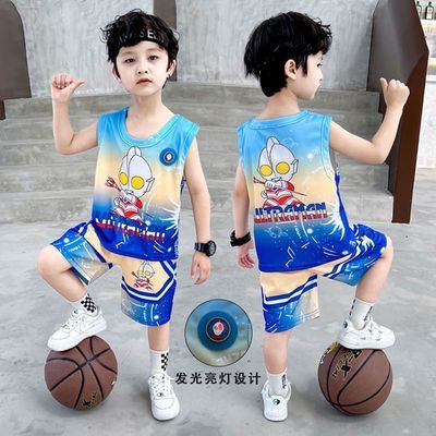 儿童夏季背心套装奥特曼衣服男童篮球服速干运动两件套帅气时尚潮