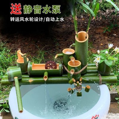 竹子流水器陶瓷摆件鱼缸石槽循环流水增氧加湿过滤