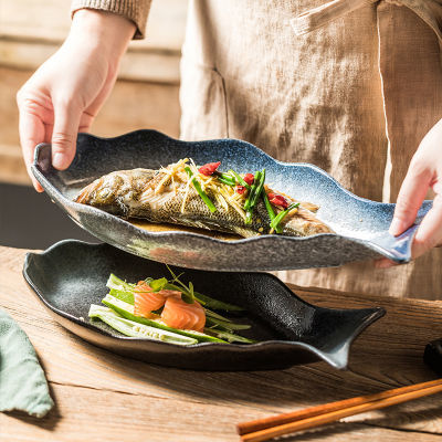 日式鱼盘陶瓷寿司盘家用防烫清蒸鱼专用盘子创意大号鱼形盘子商用