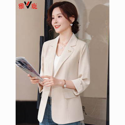雅鹿夏季小西装外套女韩版修身显瘦七分袖薄款休闲小个子短款西服