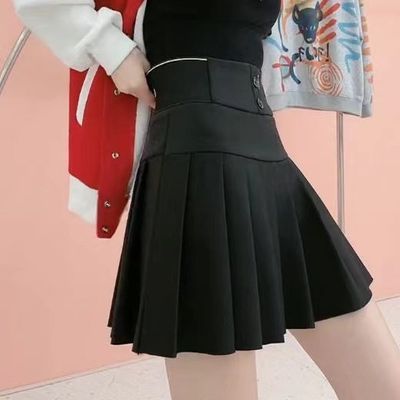 黑色百褶裙春夏半身裙2025新款设计感字母收腹弹力高腰半身a字裙