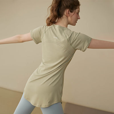 2024新款运动短袖女显瘦高级感瑜伽上衣跑步中长款遮臀健身服t恤