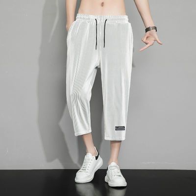 冰丝七分裤男士夏季薄款透气弹性运动裤子男宽松大码高弹7分裤男