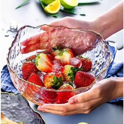日式玻璃碗透明水果盘家用创意金边蔬菜沙拉碗网红泡面碗餐具套装