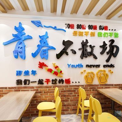 网红烧烤店墙面酒吧餐饮饭店背景墙贴纸3d立体创意网红打卡背景