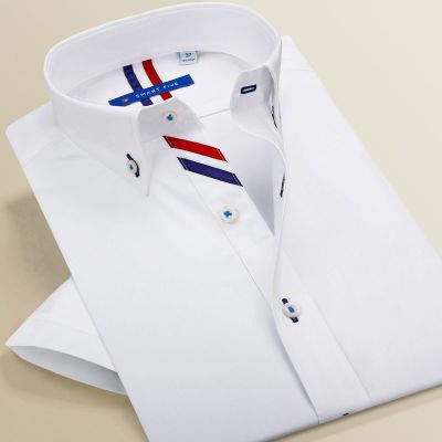 SmartFive男士夏装衬衫短袖全棉免烫纯白色衬衫男半袖时