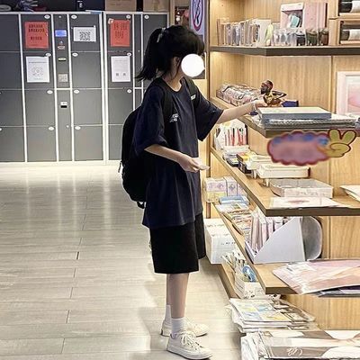 黑色五分休闲运动短裤子女学生韩版宽松新款百搭外穿高腰阔腿裤夏