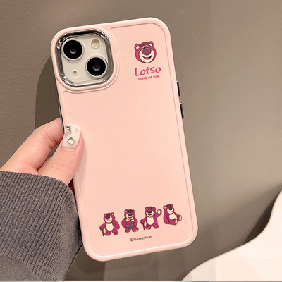 可爱草莓熊金属按键苹果14手机壳iphone13pro/11/12/xsmax防摔