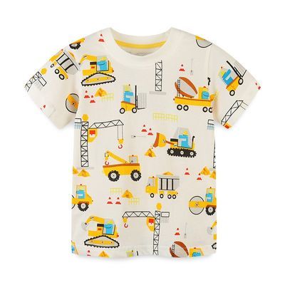 挖机短袖男童半袖T恤新款儿童衣服帅气男宝宝上衣汽车短袖