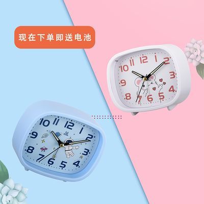 PEARL正品带夜灯台钟闹钟学生专用扫秒护眼卡通可爱桌面静音