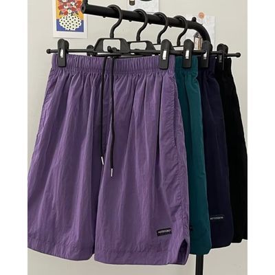 美式尼龙速干降落伞短裤男士夏季居家外穿暗紫色篮球过膝五六分裤