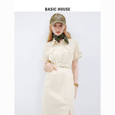 Basic House/百家好牛仔连衣裙女2023夏季新款工装收腰显瘦牛仔裙