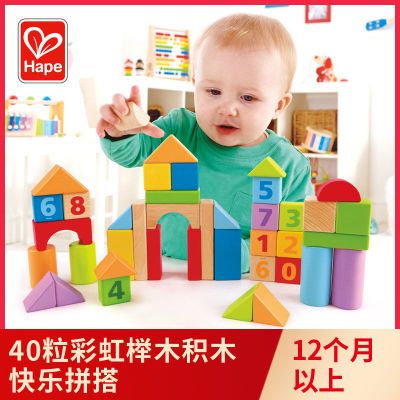 Hape40粒彩虹积木拼装儿童玩具益智1-3岁婴儿宝宝生日礼物木制质