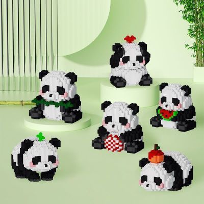 拼装小颗粒熊猫兼容乐高积木6-10岁高级拼插益智儿童玩具摆摊夜市