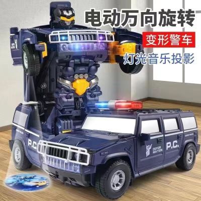 自动变形警车机器人电动万向玩具车旋转宝宝玩具变形金刚玩具男孩