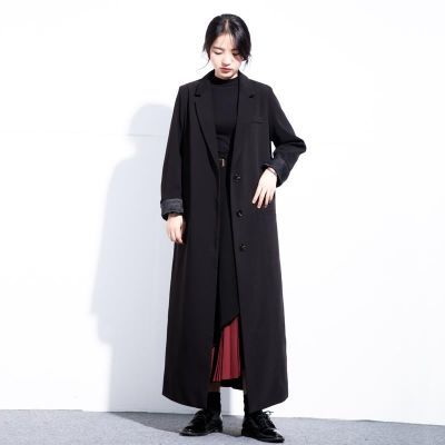 高个子外套长款超长风衣女2023春新款加长版西装高级显瘦黑色西服