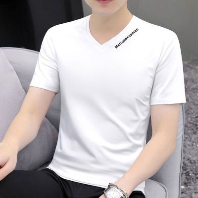【高品质棉】男士V领短袖夏季纯色上衣男装宽松半袖T恤休闲体恤衫