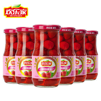 欢乐家罐头草莓罐头256gX6瓶玻璃瓶糖水水果罐头