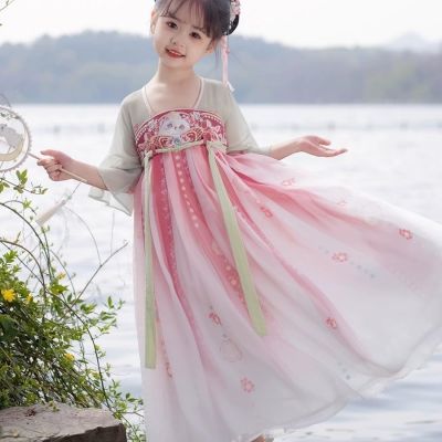 夏季新款汉服女童超仙女孩中国风公主连衣裙儿童古风服饰唐装古装