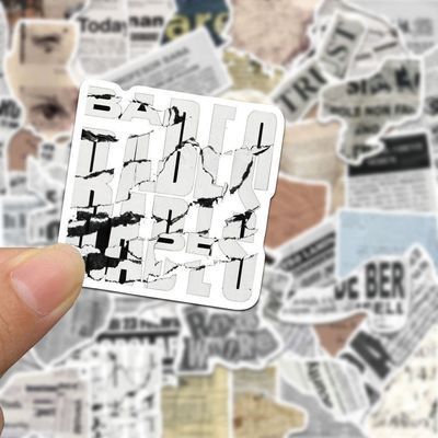 新款49张文字贴纸美式复古报纸文艺高级清新不重复防水贴纸