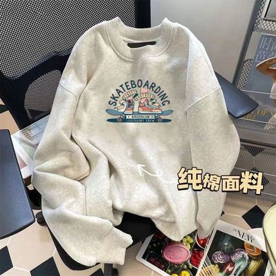 【银狐绒】ins男女同款圆领宽松卫衣秋冬加绒加厚情侣款百搭上衣