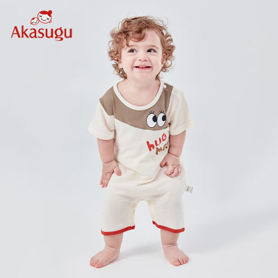Akasugu 宝宝短袖连体衣夏款儿童夏季外出哈衣薄款女童纯