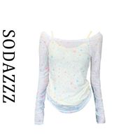 SODAZZZ甜美星星印花长袖T恤女显瘦修身设计感小众一字肩上衣夏季