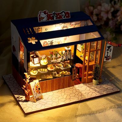 diy手工小屋寿司店建筑房子模型拼装木质玩具生日礼物送男友女