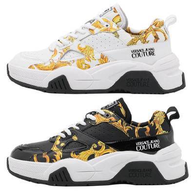 Versace jeans couture范思哲女士黑色巴洛克印花鞋面休闲鞋