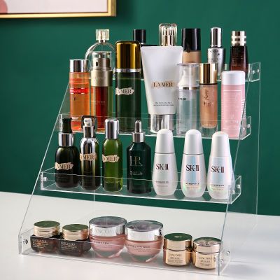 亚克力化妆品展示架透明桌面收纳盒梳妆台护肤品收纳架阶梯式货架
