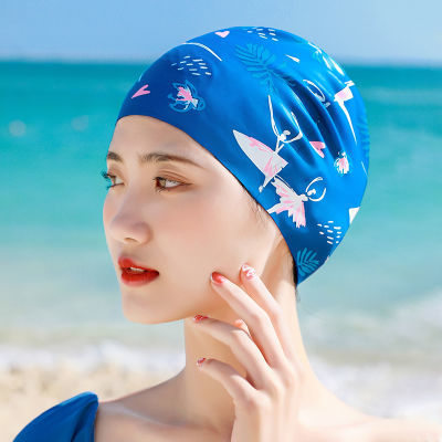 宜肤泳帽女成人长发护耳防水时尚韩国舒适不勒头新款印花游泳装备