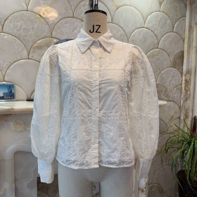 刺绣白色短款衬衫女春季款设计感小众甜美法式高级感小衫上衣