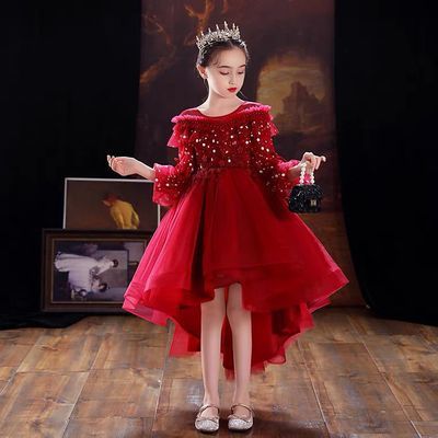 礼服女童生日公主裙儿童高端主持人新款加厚小女孩花童蓬蓬婚纱