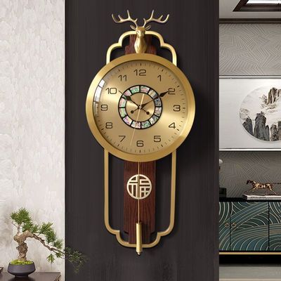 新中式挂钟招财钟表客厅装饰时钟家用新轻奢电波静音挂墙时钟