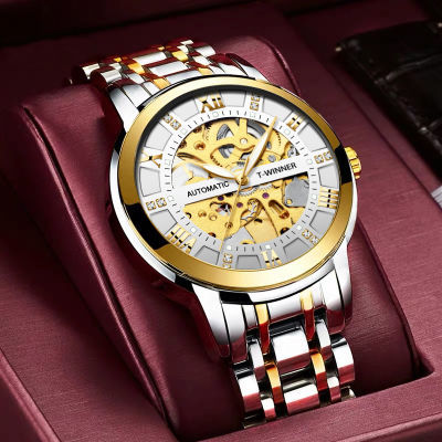 瑞士专柜正品镶钻全自动机械手表男士防水夜光陀飞轮钢带手表国产