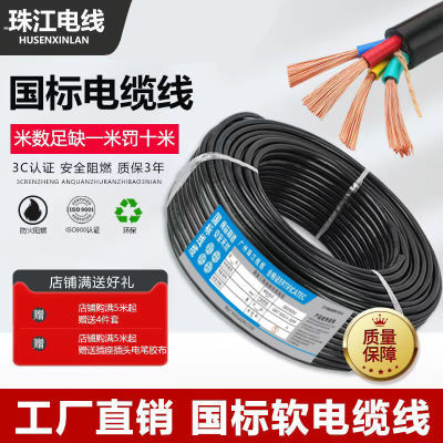 国标珠江电线RVV电缆线阻燃防冻234芯护套线2.5/4/6/10平方电源线