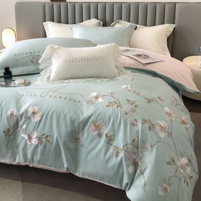 中式高级感160支新疆棉刺绣全棉四件套纯棉被套被罩床单床上用品4