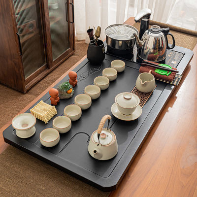 汝窑茶具套装家用陶瓷一整套木制茶盘功夫泡茶壶茶台烧水壶全自动